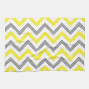 Yellow, Dk Grey Wht Large Chevron ZigZag Pattern Tea Towel