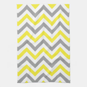 Yellow, Dk Grey Wht Large Chevron ZigZag Pattern Tea Towel