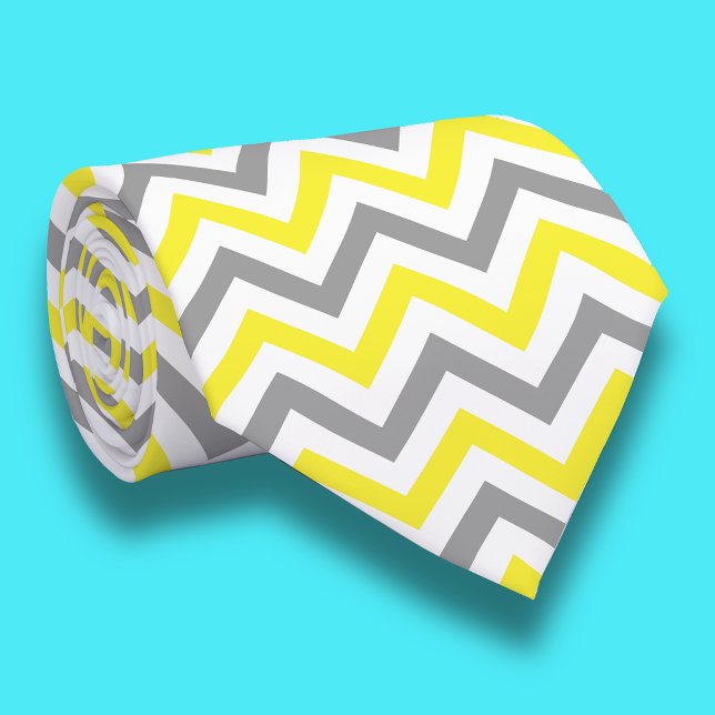 Yellow, Dk Grey Wht Large Chevron ZigZag Pattern Tie (Creator Uploaded)