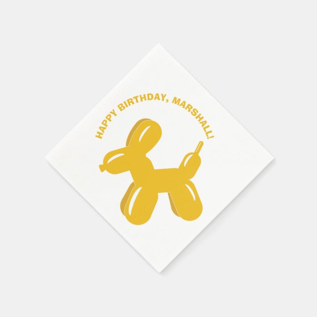 Yellow Dog Balloon Animal Birthday Party Napkin (Corner)