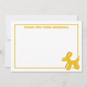 Yellow Dog Balloon Animal Birthday Thank You Card