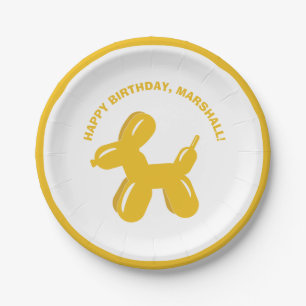 Yellow Dog Balloon Animal Personalised Party Paper Plate