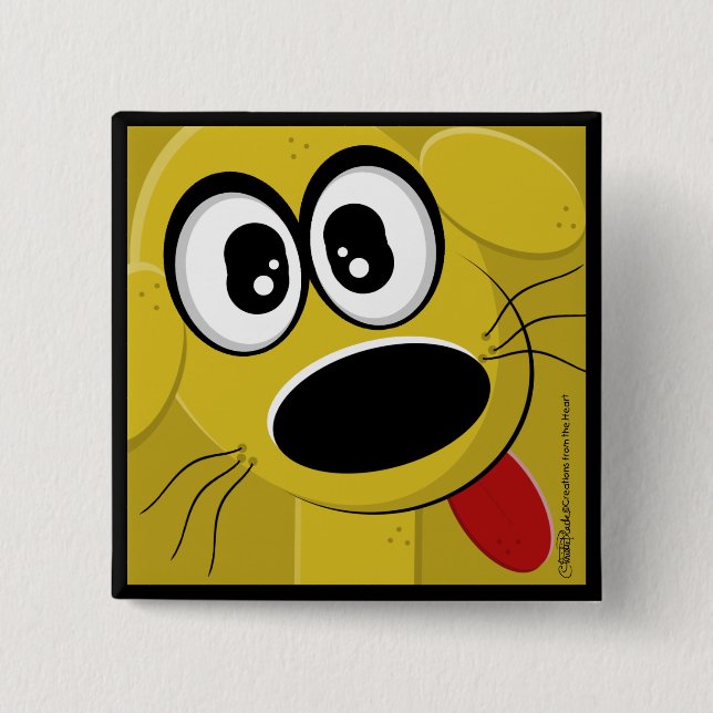 Yellow Dog Face 15 Cm Square Badge (Front)