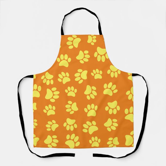 Yellow Dog Paw Prints All Over Orange Apron (Front)
