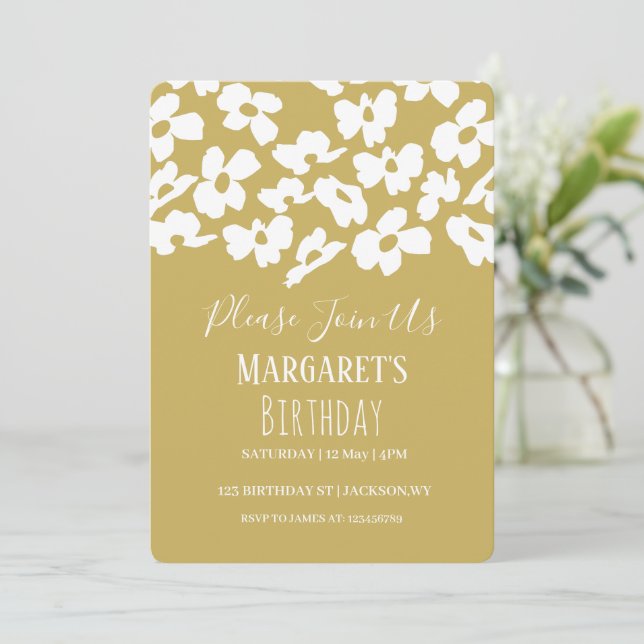 Yellow Dogwood Flower Petals Girl Birthday Party  Invitation (Standing Front)