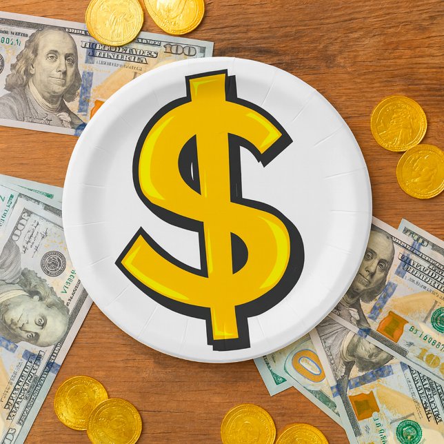 Yellow Dollar Symbol Paper Plate (Creator Uploaded)