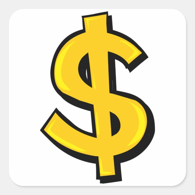 Yellow Dollar Symbol Square Sticker (Front)