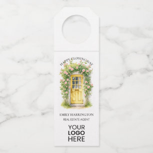 Yellow Door Watercolor Closing Real Estate Agent Bottle Tag