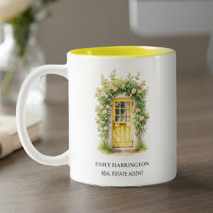 Yellow Door Watercolor Logo Real Estate Agent Two-Tone Coffee Mug