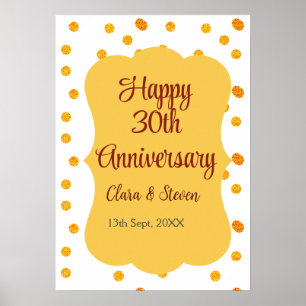yellow dots glitter happy 30th anniversary wedding poster