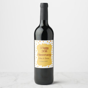 yellow dots glitter happy 30th anniversary wedding wine label