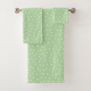 yellow dots in green bath towel set