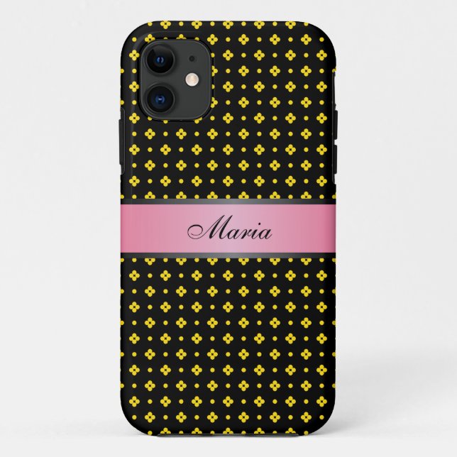 Yellow Dots Pattern Pink 2 Personalised Name Case-Mate iPhone Case (Back)
