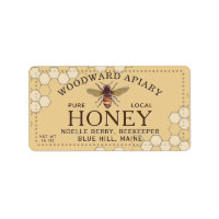 Yellow Dotted Border Honey Address Label with Bee