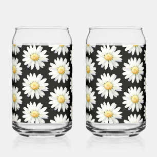 Yellow Dotted Daisy's Can Glass