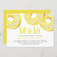 Yellow Doughnuts Sprinkles Baby Shower Sip and See