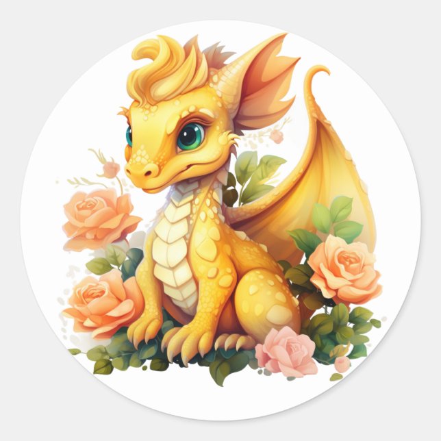 Yellow Dragon Classic Round Sticker (Front)