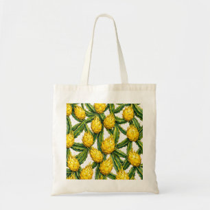 Yellow Dragon Fruit Tropical Cactus Pattern Tote Bag