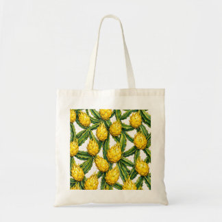 Yellow Dragon Fruit Tropical Cactus Pattern Tote Bag