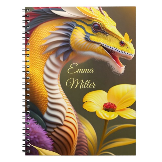 Yellow dragon, imaginative digital art notebook (Front)
