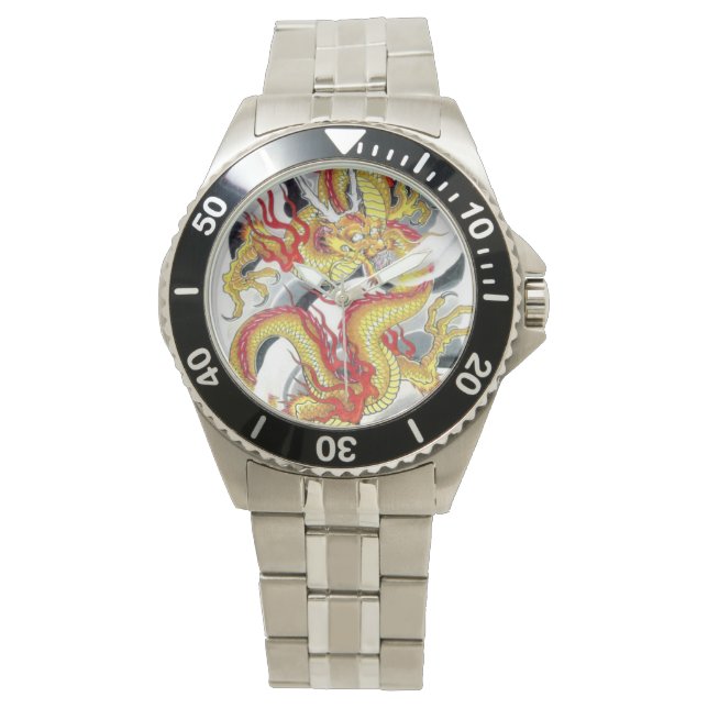 Yellow Dragon Japanese Tattoo Design Watch (Front)