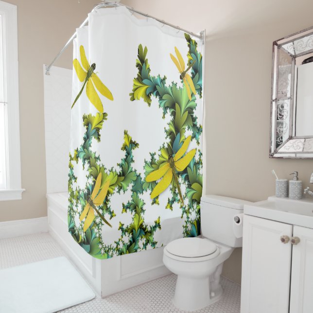 Yellow Dragonflies Shower Curtain (In Situ)