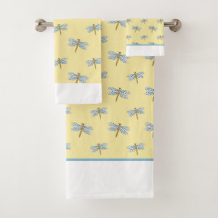 Yellow dragonfly patterned Bath Towel Set