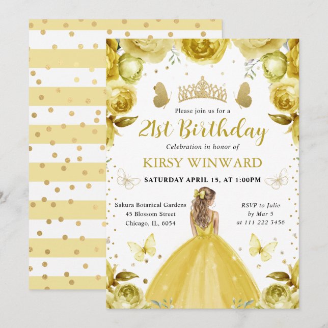 Yellow Dress Blonde Princess Birthday Invitation (Front/Back)