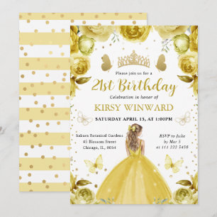 Yellow Dress Blonde Princess Birthday Invitation