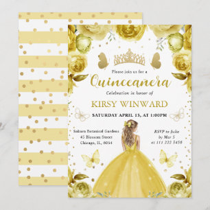 Yellow Dress Blonde Princess Quinceanera Invitation