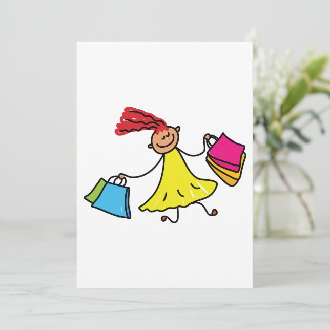 Yellow Dress Happy Girl Shopping Invitation (Standing Front)