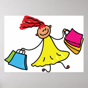 Yellow Dress Happy Girl Shopping Poster