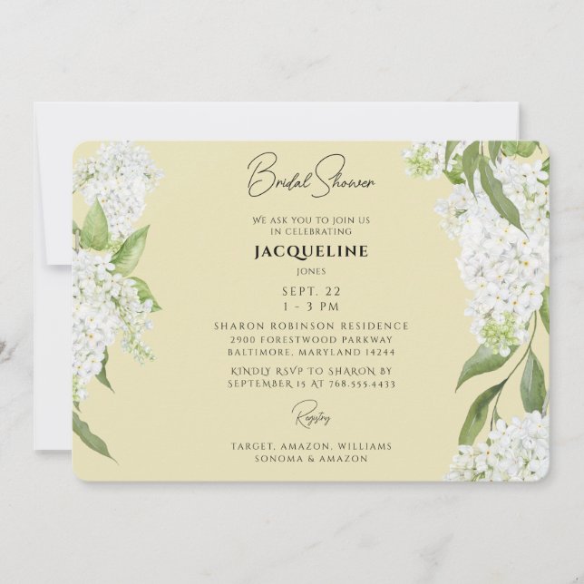 Yellow Dripping White Hydrangeas Bridal Shower  Invitation (Front)
