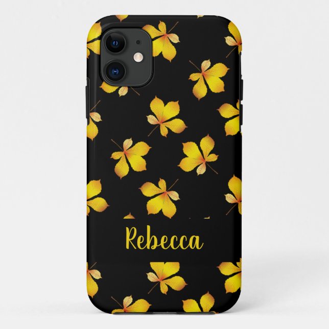 Yellow dry leaves custom name black Case-Mate iPhone case (Back)