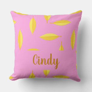 Yellow dry leaves custom name pink cushion