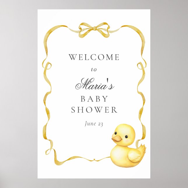 Yellow Duck and Ribbons Baby Shower Welcome Sign (Front)