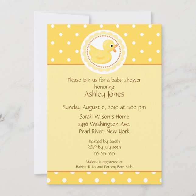 Yellow Duck Baby Shower Invitation (Front)