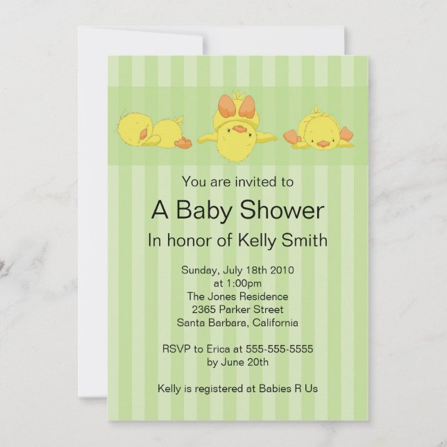 Yellow Duck Baby Shower Invitation (Front)