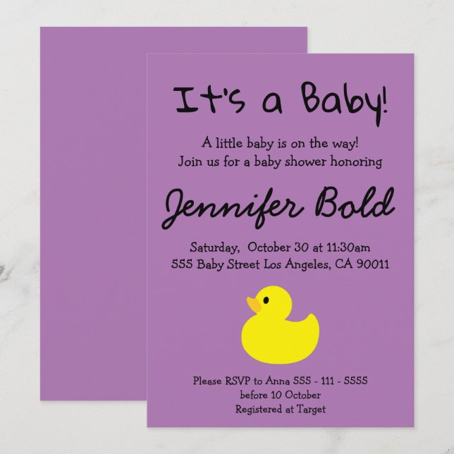 Yellow Duck Baby Shower Invitation (Front/Back)