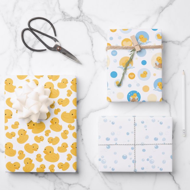 Yellow Duck Bubble Bath Gift Wrapping Paper Set (Front)
