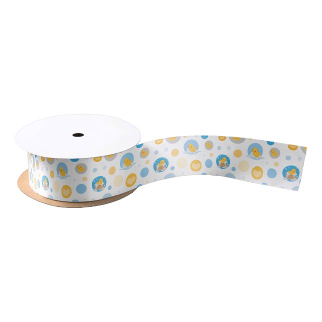 Yellow Duck Bubble Bath Print Satin Ribbon (Spool)