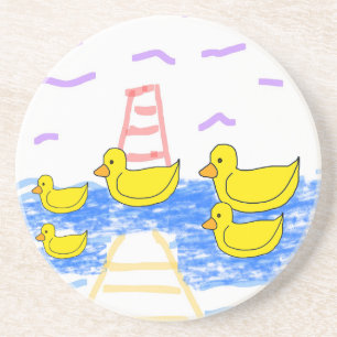 Yellow Duck Family Lighthouse Yellow Pier Coaster