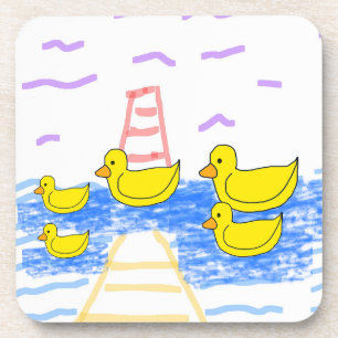 Yellow Duck Family Lighthouse Yellow Pier Coaster