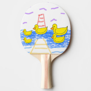 Yellow Duck Family Lighthouse Yellow Pier Ping Pong Paddle
