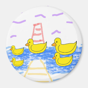 Yellow Duck Family Red Lighthouse Yellow Pier  Magnet
