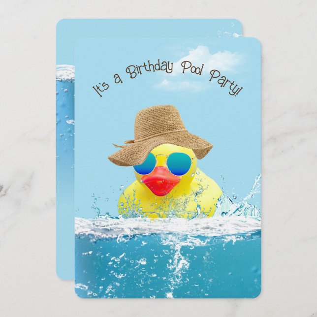 Yellow Duck for a Birthday Pool Party Invitation (Front/Back)