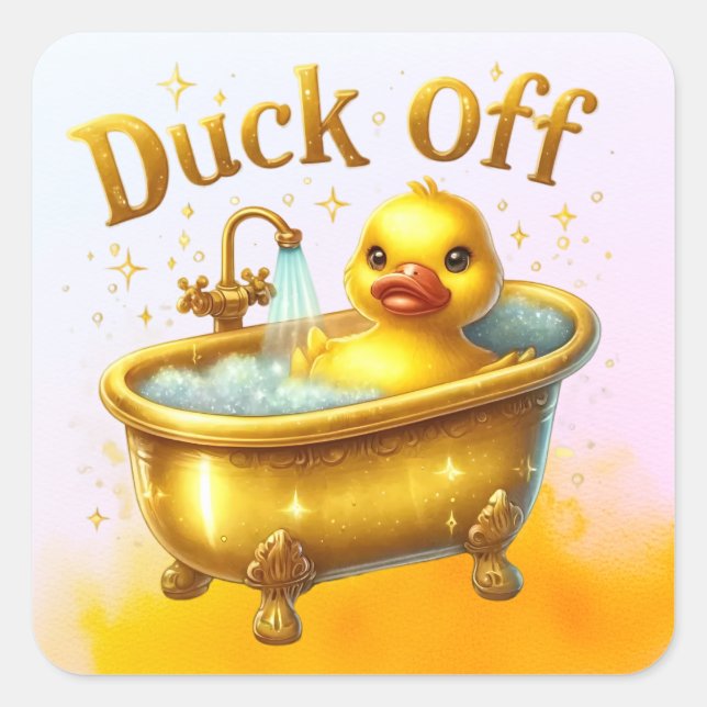 Yellow duck in bathtub square sticker (Front)