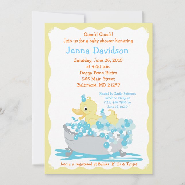 Yellow Duck in Tub Baby Shower Invitation (Front)