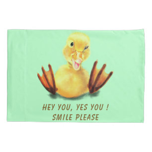 Yellow Duck Playful Wink Smile Custom Text / Colou Pillowcase