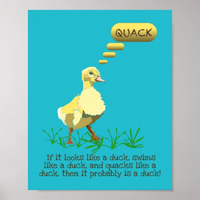 Yellow Duck Saying Quack Illustration Poster (Front)